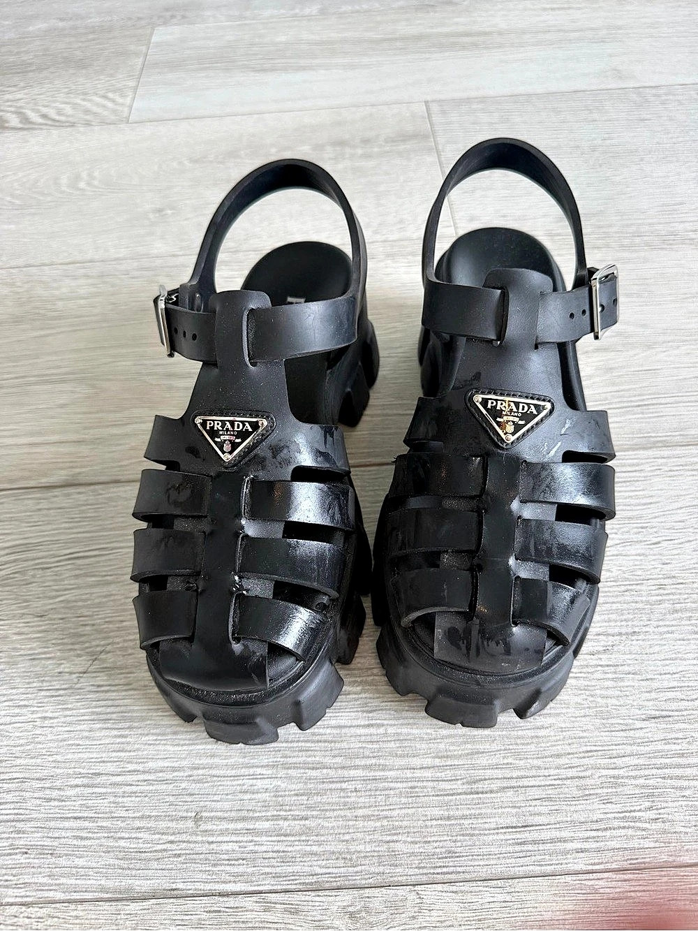 Prada Monolith Rubber Sandals Black Platform Fisherman
